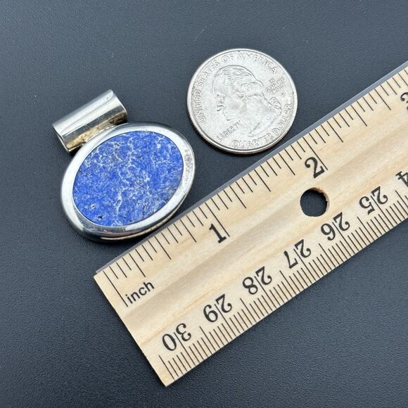 Vintage Mexico ATI Unique Natural Blue Stone 925 Silver Oval Pendant 12.4 g - Picture 9 of 12